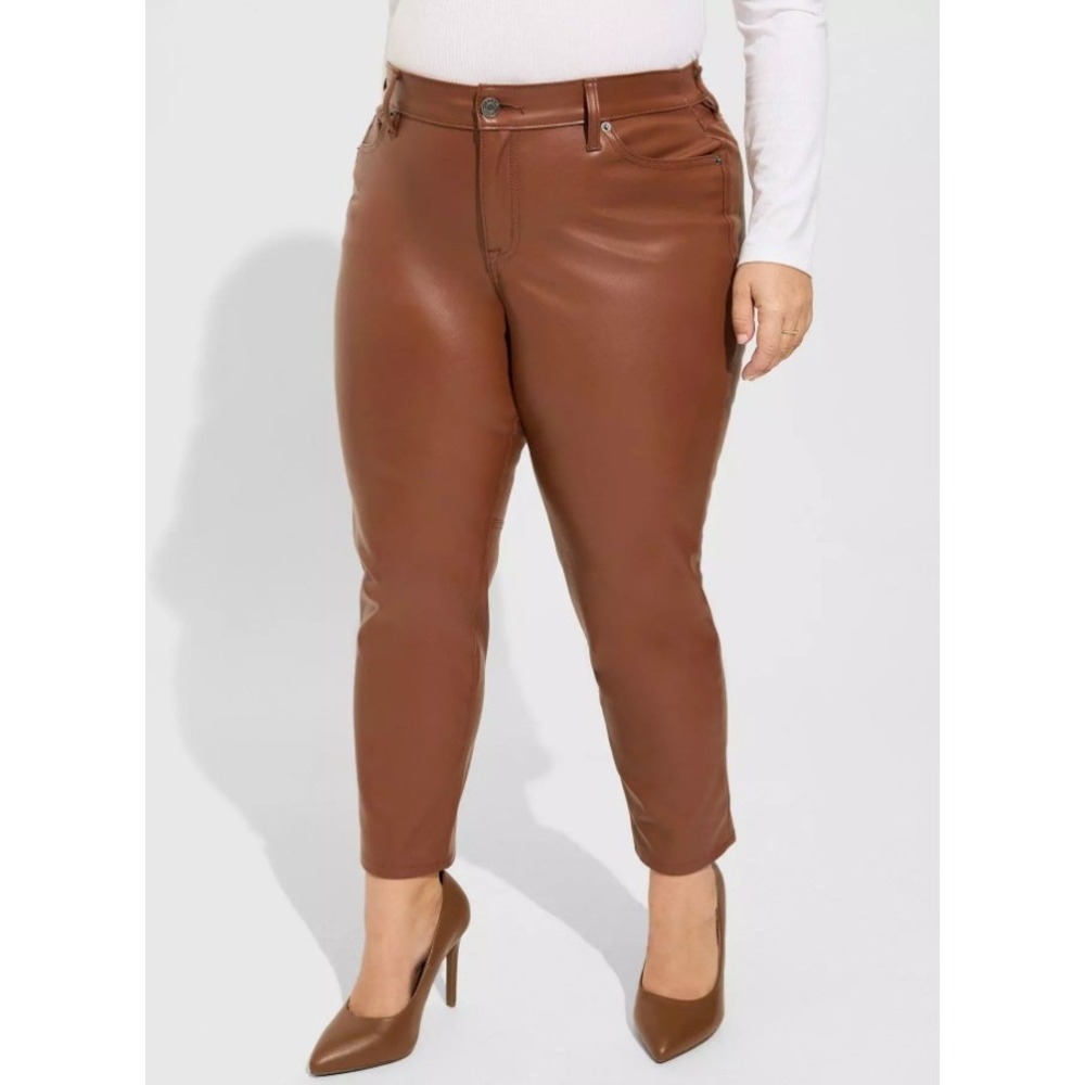 NEW Torrid Faux‎ Leather Pants Womens 16R Brown Perfect Skinny Mid Rise Ankle
